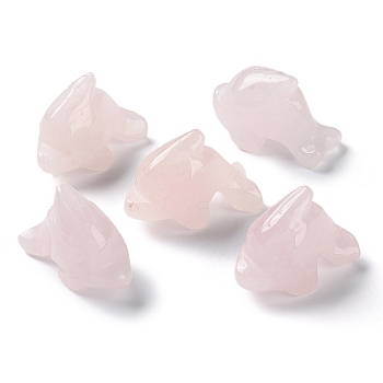 Natural Rose Quartz Carved Healing Dolphin Figurines, Reiki Energy Stone Display Decorations, 25~27x13x17~19mm