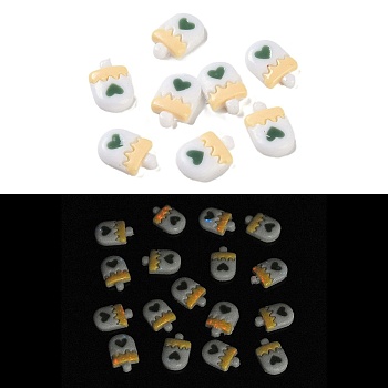 Luminous Resin Decoden Cabochons, with Enamel, Glow in the Dark, Two Tone Ice Lolly, White, 12x8x2.5mm