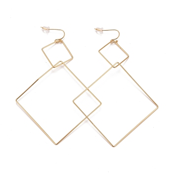 Ion Plating(IP) Rhombus 304 Stainless Steel Dangle Earrings for Women, Golden, 108.5x69x1.8mm, Pin: 0.6mm