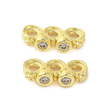 Rack Plating Brass Pave Clear Cubic Zirconia Spacer Bars, Flower Links, Long-Lasting Plated, Lead Free & Cadmium Free, Real 18K Gold Plated, 4.5x10.5x2.5mm, Hole: 1.5mm