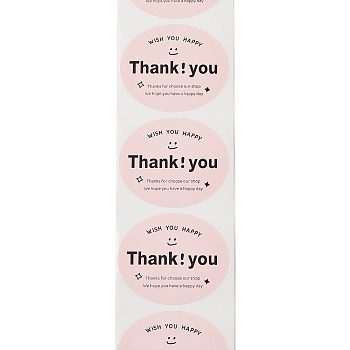 Self-Adhesive Paper Gift Tag Stickers with Word Thank You, for Party, Decorative Presents, Pink, 50x60mm 120pcs/roll