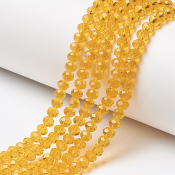 Glass Beads Strands, Faceted, Rondelle, Orange, 6x5mm, Hole: 1mm, about 85~88pcs/strand, 16.1~16.5 inch(41~42cm)