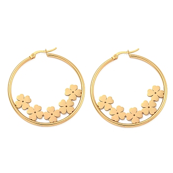 304 Stainless Steel Huggie Hoop Earrings, Flower, Golden, 44x2mm