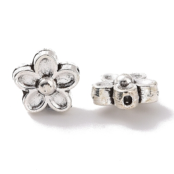 Tibetan Style Alloy Beads, Flower, Antique Silver, 10x10x5mm, Hole: 1.2mm, about 1075pcs/1000g