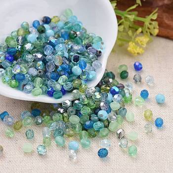 Fire-polished Czech Glass Beads, Electroplated/Dyed/Frosted, Faceted, Drum, Mixed Color, 4x4mm, Hole: 1mm, about 1437pcs~1443pcs/bag