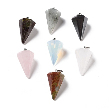 Natural & Synthetic Gemstone Pendants, with Platinum Tone Brass Findings, Faceted Cone, 25~28x15~16x13~14mm, Hole: 2x6mm