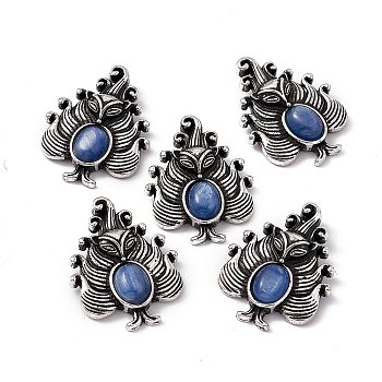 Natural Kyanite/Cyanite/Disthene Pendants, Nine-Tailed Fox Charms, with Antique Silver Color Brass Findings, 30x23x6mm, Hole: 4x2mm