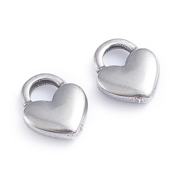 304 Stainless Steel Charms, Heart Lock, Stainless Steel Color, 10.5x9x2.5mm, Hole: 3x3.5mm