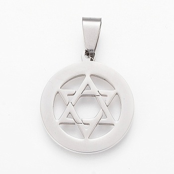 304 Stainless Steel Pendants, for Jewish, Star of David, Stainless Steel Color, 25x21.5x1.5mm, Hole: 5x8mm