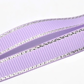 Polyester Grosgrain Ribbons for Gift Packing, Silver Wired Edge Ribbon, Medium Purple, 1/4 inch(6mm), about 100yards/roll(91.44m/roll)