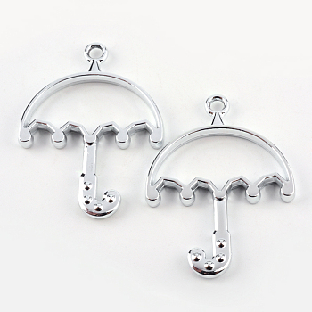 Rack Plating Alloy Open Back Bezel Pendants, For DIY UV Resin, Epoxy Resin, Pressed Flower Jewelry, Hollow, Umbrella, Cadmium Free & Nickel Free & Lead Free, Silver Color Plated, 42.8x31.8x3.5mm, Hole: 3mm