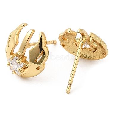 Rack Plating Brass Pave Clear Cubic Zirconia Wing Ear Studs(EJEW-Q770-05G)-2