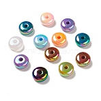 UV Plating Opaque Rainbow Iridescent Acrylic Beads, Flat Round, Mixed Color, 16x7mm, Hole: 3.7mm(X-PACR-D069-03)