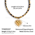 Vintage 304 Stainless Steel Pendant Leopard Print Cord Necklaces for Women, Golden, Heart, 16.14 inch(41cm), Pendant: 40mm(HF7067-5)