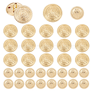 Elite 40Pcs 2 Style 4-Hole Brass Buttons, for Sewing Crafting, Half Round with Badge, Golden, 14.5~19.5x9~12mm, Hole: 1.8~2x2.5mm, 20pcs/style(FIND-PH0006-90)