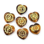 7Pcs 7 Styles Chakra Natural Tiger Eye Love Heart Ornaments Figurines, Reiki Energy Stone Balancing Meditation Gift, 20x20x6mm, 1pc/style(G-P533-01C)