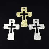 Hammered Cross Alloy Pendants, Mixed Color, 50x35x1.5mm, Hole: 3mm(PALLOY-D259-M)