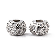 Eco-Friendly Brass Micro Pave Cubic Zirconia Beads, Cadmium Free & Lead Free, Round, Real Platinum Plated, 10x7mm, Hole: 3.5mm(ZIRC-C027-15P-RS)