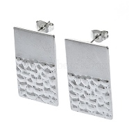 201 Stainless Steel Stud Earrings, with 304 Stainless Steel Pins, Textured Rectangle, Stainless Steel Color, 27x16mm(EJEW-K270-30P)