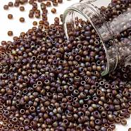TOHO Round Seed Beads, Japanese Seed Beads, (177F) Transparent AB Frost Smoky Topaz, 11/0, 2.2mm, Hole: 0.8mm, about 1110pcs/bottle, 10g/bottle(SEED-JPTR11-0177F)