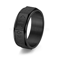 Rune Words Viking Amulet Titanium Steel Rotating Finger Ring, Fidget Spinner Ring for Calming Worry Meditation, Black, US Size 8(18.1mm)(PW-WG34578-19)