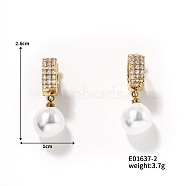 Elegant French Style Fashion Pearl Hoop Earrings for Women with Shiny Design, Round, Golden, 26x10mm(BD2550-2)