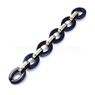 Handmade CCB Plastic Cable Chains, with Acrylic Linking Rings, Golden, Dark Blue, Links: 24.2x18.2x4mm and 19x12x4.7mm, 39.37 inch(1m)/strand(AJEW-JB00682-08)