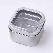 Tinplate Box, Storage Containers for Jewelry Beads, Candies, with Lid and Clear Window, Square, Platinum, 6~8x6~8x2.7~4.9cm, 3pcs/set(CON-WH0069-47)