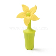 Silicone Wine Bottle Stoppers, Flower, Yellow, 91x44x24mm, Hole: 7.5mm(FIND-B001-03B)