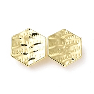 Rack Plating Alloy Stud Earring Findings, with Vertical Loop, Cadmium Free & Lead Free, Textured Hexagon, Light Gold, 14x17mm, Hole: 2mm, Pin: 0.7mm(X-PALLOY-K256-32LG)