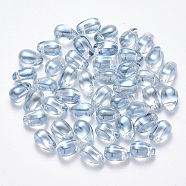 Transparent Spray Painted Glass Charms, Teardrop, Light Blue, 9x6x6mm, Hole: 1mm(GLAA-R211-03-D04)