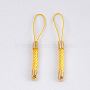 Mobile Phone Straps for Dangling Charms Pendants, DIY Cell Phone Braided Nylon Cord Loop, with Golden Brass Cord Ends, Gold, 55~57x4mm(MOBA-T001-01A)