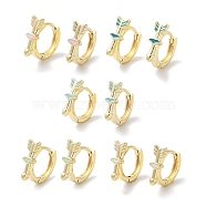 Real 18K Gold Plated Brass Enamel Arrow Hoop Earrings for Women, Mixed Color, 14x4.5mm(EJEW-L269-136G)