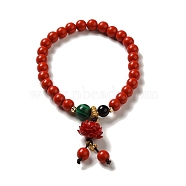 6mm Round Cinnabar Mala Stretch Bracelets, with Synthetic Malachite and Natural Agate, Flower, Inner Diameter: 2 inch(4.95~5.1cm)(BJEW-B080-28A-04)