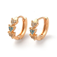 Brass Hoop Earrings with Rhinestone, Triple Heart, Light Gold, 15x5x17mm(EJEW-K256-61KCG)
