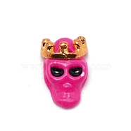 Alloy Skull with Crown Cabochons, Nail Art Decoration Accessories, Deep Pink, 10.5x6.7x4mm(MRMJ-WH0078-05A)
