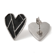 304 Stainless Steel Heart Stud Earrings, wtih Enamel, Stainless Steel Color, 21.5x18mm(EJEW-C114-19P-01)