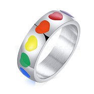 Rainbow Color Pride Flag Enamel Heart Finger Ring, Stainless Steel Jewelry for Men Women, Stainless Steel Color, US Size 10(19.8mm)(RABO-PW0001-035E-P)
