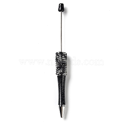 Plastic & Iron Beadable Pens, Ball-Point Pen, with Rhinestone, for DIY Personalized Pen with Jewelry Bead, Black, 145x14.5mm(AJEW-H147-01L)