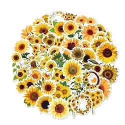 Waterproof PVC Adhesive Stickers, for Suitcase, Skateboard, Refrigerator, Helmet, Mobile Phone Shell, Sunflower Pattern, 60~80mm, 50pcs/bag(STIC-PW0004-002)