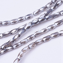 Electroplate Transparent Glass Beads Strands, Pear Luster Plated, Faceted, Column, Gray, 5x3mm, Hole: 0.5mm, about 100pcs/strand, 19.4 inch(X-EGLA-E048-E04)