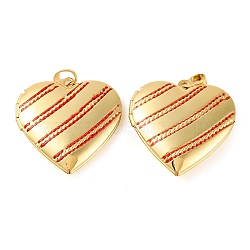 Rack Plating Brass Locket Pendant, with Enamel, Long-Lasting Plated, Heart, Real 18K Gold Plated, FireBrick, 29x28.5x6.5mm, Hole: 5.5x3.5mm, Inner Diameter: 16.5x21mm(KK-H486-04G-04)