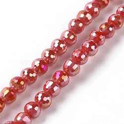 Electroplate Opaque Solid Color Glass Beads Strands, AB Color Plated, Faceted(96 Facets), Round, FireBrick, 5.5~6mm, Hole: 1.2~1.5mm, about 95pcs/strand, 21.26''(54cm)(GLAA-E036-11E)