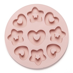 Heart & Star Silicone Molds, Food Grade Molds, For DIY Cake Decoration, Chocolate, Candy, UV Resin & Epoxy Resin Craft Making, Pink, 205x20mm, Inner Diameter: 41x48mm, 51x54mm and 51x58mm(DIY-I059-09)