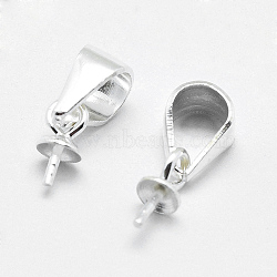 925 Sterling Silver Pendant Bails, For Half Drilled Beads, Silver, 6x3mm, Hole: 3.5x4.5mm, Pin: 0.5mm(STER-E050-05S)