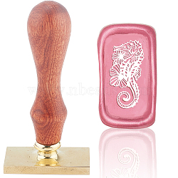 Wax Seal Stamp Set, Sealing Wax Stamp Solid Brass Head,  Wood Handle Retro Brass Stamp Kit Removable, for Envelopes Invitations, Gift Card, Rectangle, Sea Horse Pattern, 9x4.5x2.3cm(AJEW-WH0214-021)