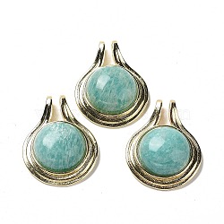 Natural Amazonite Pendants, Rack Plating Golden Plated Brass Half Round Charms, Cadmium Free & Lead Free, 28x22.5x10mm, Hole: 2x4mm(G-M405-06G-08)