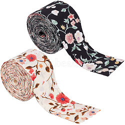 10 Yards 2 Colors Flat Double-sided Printed Polyester Ribbon, Flower Webbing, for Gift Wrapping, Mixed Color, 1-5/8 inch(40mm), 5 yards/color(OCOR-GF0002-61)