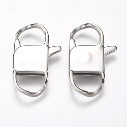 304 Stainless Steel Lobster Claw Clasps, Stainless Steel Color, 32x19.5x5mm, Hole: 8x11mm(STAS-I082-13P-04)