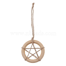 Ring with Star Wood Pendant Decoration, Jute Cord Hanging Ornaments, BurlyWood, 175x67.5mm(HJEW-JM02200)